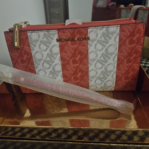 Michael Kors Jet Set Logo Double Zip Wristlet Large Wallet Gift Box - Picture 1 of 11